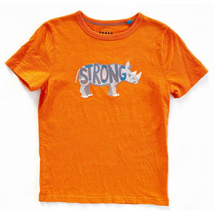 Mini Boden Super Stitch Short Sleeve Rhinoceros Top Size 8-9 Orange